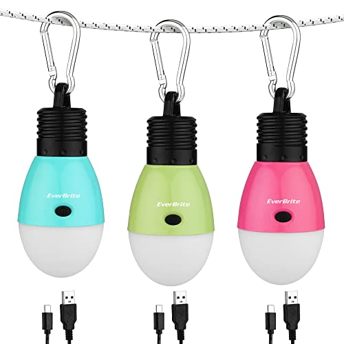 EverBrite Rechargeable Camping Lights 3 Pack, 3 Light Modes with Clip Hook - color: Multicolor