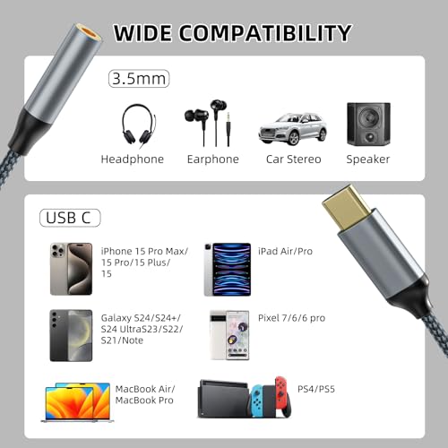 TIPSEAN USB C to 3.5mm Headphone Jack Adapter(2 Pack), USB-C to Aux Audio Dongle Cable for iPhone 17 Pro Max/17 Pro, 16/15 Pro Max, 16/15 Pro, Galaxy S23-S21 Ultra, Pixel, iPad Pro, MacBook (Gray) - color: Gray