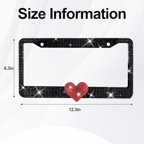 1 Pack Black Bling License Plate Frame with Red Rhinestone Heart - color: Black Frame+Red Heart