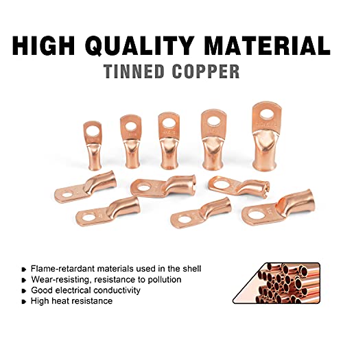 Sanuke 6pcs 4 Gauge 3/8" Wire Connectors, Battery Copper Lugs Terminals - color: Bare Copper, size: 4 Awg - 3/8" (M10)