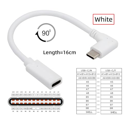 Cable White USB-C Type-C Male to Female Extension Power USB2.0 Data Cable 90 Degree Left Right Angled 65W Fast Charge for Laptop Tablet Phone - style: Male to Female Round Cable