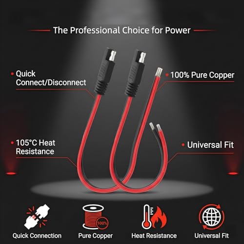 2 PCS Car SAE Extension Connector Cable, 10AWG SAE Quick Connector Disconnect Plug, Flexible SAE Power Wire Harness Adapter Cable, Universal for Most Cars, SUVs (Red) - color: 10AWG
