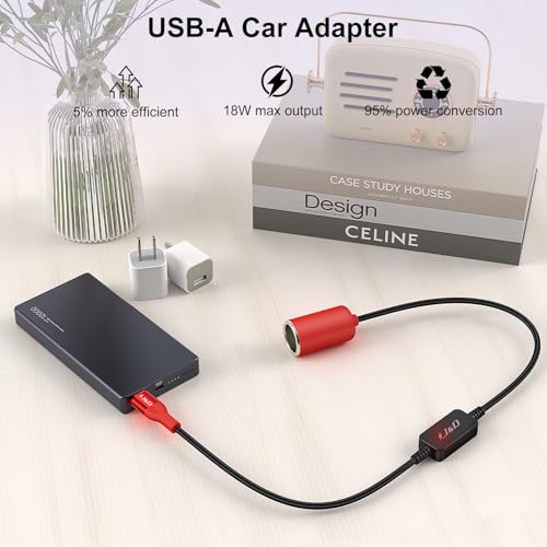 J&D USB A Male to 12V Car Cigarette Lighter Socket Female Converter Cable, 1 ft, 12V 18W Power Adapter, Compatible with Dash Cam, GPS, Car LED Light Strips, Red - color: Red, size: 1 Feet/ 30 CM