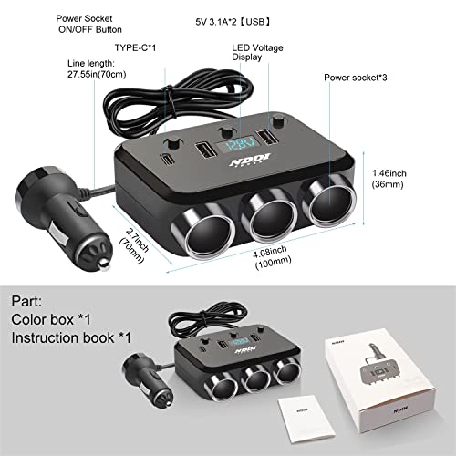 Cigarette Lighter Splitter, 12V/24V 3-Socket Vehicles Adapter - size: 65PD