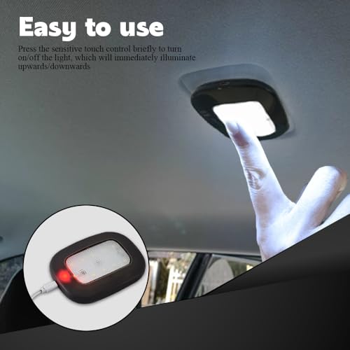 Car Interior Ceiling Roof Lights, Car Dome Light, USB Rechargeable Car Interior Reading Light, Universal Car Accessories Magnetic Dome Light for Car Trailer Van Yacht Boat Caravan RV (Black)