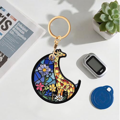 Giraffe Leather Keychain Case Holder,GPS Tacker With Keychain Ring,Access Card Scratch-Resistant,Finders Accessories For Pets, Luggage, Wallet, Backpacks - color: Giraffe