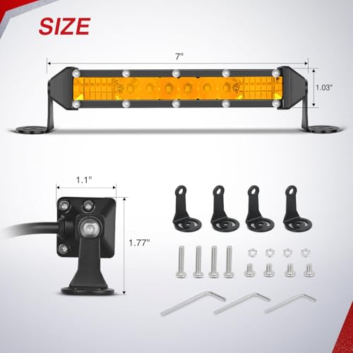 Nilight Slim LED Light Bar 2 PCS Amber 7 Inch Single Row 16LEDs - color: Amber 7Inch 16LED 2Pcs