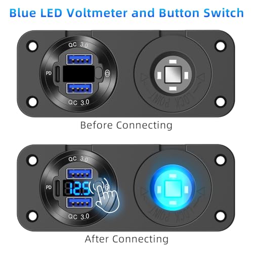 2-in-1 Marine Switch Panel USB Charger 72W Cigarette Lighter Voltmeter Boat - size: 2in1 Dual QC3.0 and PD3.0