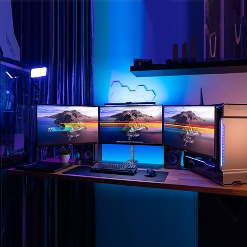 Mount-It! Triple Monitor Mount with Gas Spring Arms, Fits 24–32 Inch Screens, USB & Audio Ports, Full Motion Desk Stand with Tilt, Swivel & Rotation, Heavy Duty Silver 3 Screen Arm with Clamp - color: Silver