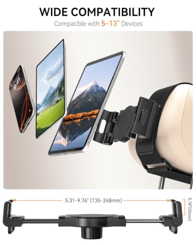 OHLPRO Tablet Holder for Car Headrest, 360° Rotating Tablet Mount for Back Seat with Velcro Strap, Tesla Model 3/Y, SUVs, Sedans & Minivans, Fits 5–13" iPad & Phones, Road Trip Essentials for Kids