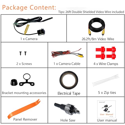 Backup Camera Flush Mount, Metal Housing 170°Wide View Angle Rear/Side/Front View Camera for Car, Clear Night Vision IP69 Waterproof Reverse Camera for Vehicle SUV RV Pickup, 18.5mm, 12V/24V, Black - color: Black