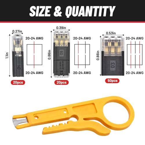 90 Pcs Wire Tap Connectors Kit for 20-24 AWG, Quick Solderless