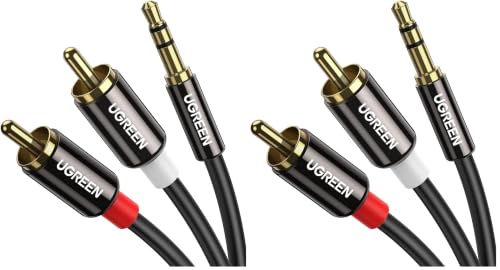 UGREEN 3.5mm to RCA Cable, 10FT 2RCA Male to Aux Audio Adapter, HiFi Sound (Pack of 2) - size: 10FT (Pack of 2)