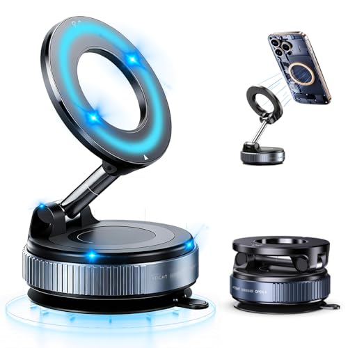Upgraded Vacuum Magnetic car PhoneHolder, Strongest Suction Cup Phone Holder, 720°Foldable car Holder, Suitable forCars/Mirrors/Smooth Surface, Compatible withiPhone and Android (Black) - color: Black