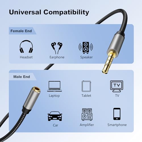 Audio Mic Extension Cable 50Ft,3.5mm Aux Headphone Extender 4-Pole Jack Plug Extension Lead Stereo Male to Female Braided Cord for Headset,TV,Laptop,Phone,Switch Lite,Car,PS4,Xbox and more(50Ft/15M) - size: 50 ft