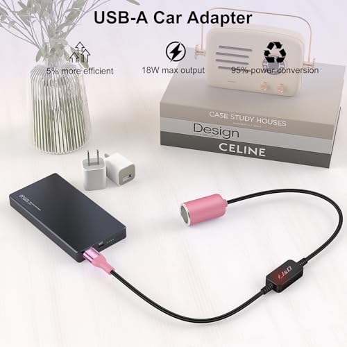 J&D USB A Male to 12V Car Cigarette Lighter Socket Female Converter Cable, 5 ft, 12V 18W Power Adapter, Compatible with Dash Cam, GPS, Car LED Light Strips, Pink - color: Pink, size: 5 Feet/ 150 CM