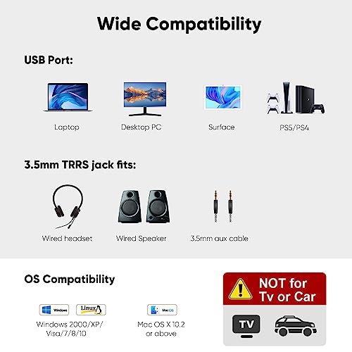 CableCreation USB Audio Adapter with 3.5mm Jack, USB External Stereo Sound Card with 3.5mm Earphone and Microphone for PS4, PS5, Windows, Mac, Linux, Plug and Play, Black (Pack of 2) - color: Black, size: 2-Pack