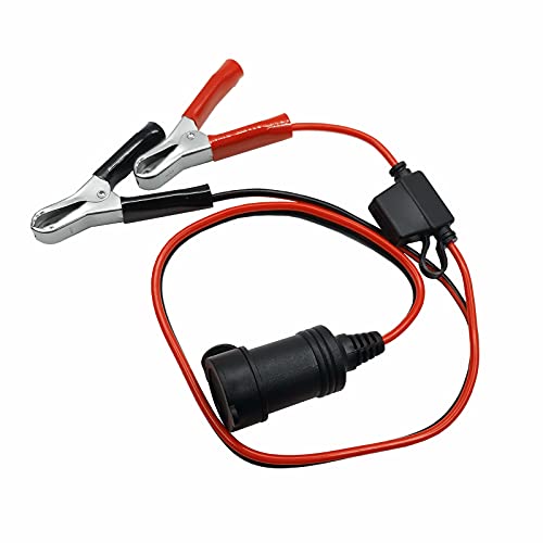 Cigarette Lighter Socket Battery Alligator Clamp - 2ft Battery Clips to Female Car Cigarette Lighter Socket Adapter Extension Cord 12v-24v Battery Clip-on Extension Cable with 15A Fuse (2)