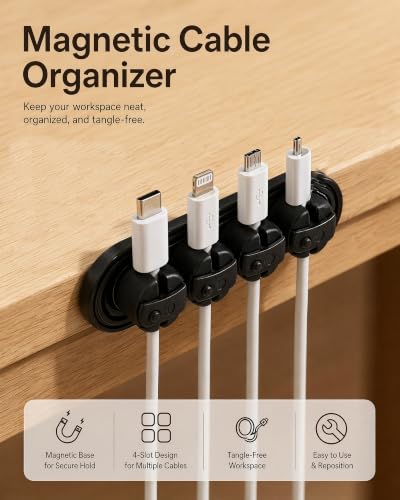 2Pcs Magnetic Cable Clips, Adhesive Wire Holder 4 Slot for Desktop Car Wall