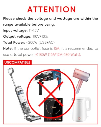 YSOLX 200W Car Power Inverter 12V to 110V for Vehicles, Car Plug Adapter Outlet with 4 USB Fast Charger, Car Charger Cigarette Lighter Adapter for Phone, Laptop on Road Trip (Pack of 2) - size: 200W (Pack of 2)