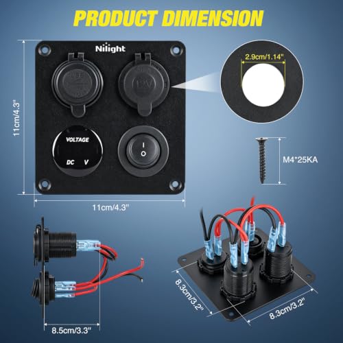 Nilight 4 in 1 Toggle Switch Panel Red Power Outlet USB Charger Voltmeter - color: 4-in-1 Panel Red