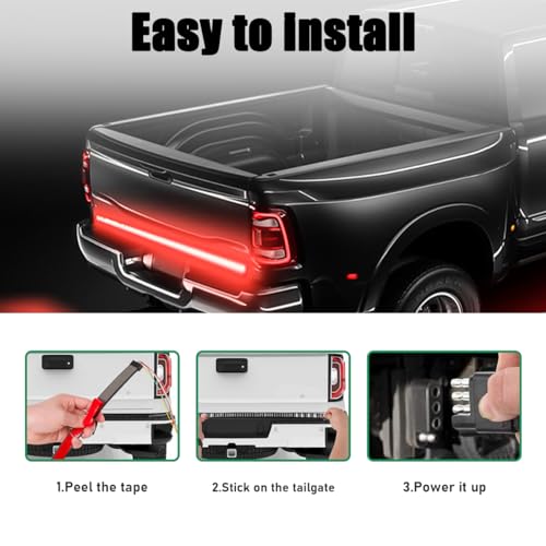 Yourkar Tailgate Light Bar, 47 Inch Triple Row LED Tailgate Light Bar, LED Flexible Strip with Red Running Brake White Reverse Yellow Turning Signals Lights, Car Accessories - color: Triple, size: 47"