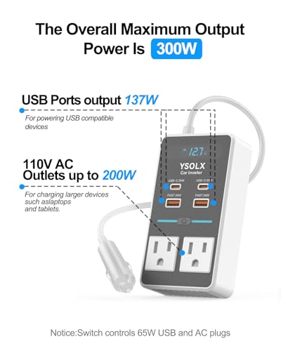 YSOLX 300W 12V to 110V Car Power Inverter - color: white, size: 300W
