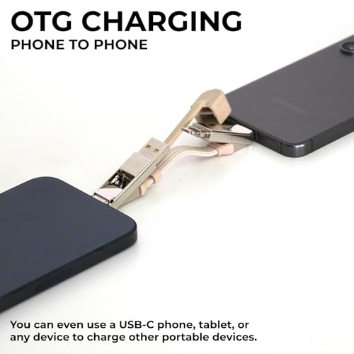 Rolling Square inCharge XS - 240W 4in1 Keyring Cable | Fast Charging & Data Transfer | Universal USB C/Lightning/USB Cable with Metal Housing | N52 Magnets | Eco-Friendly | Beige - style: Beige