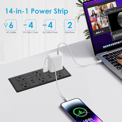 Recessed Power Strip with PD 30W Fast Charging - size: 6 FT