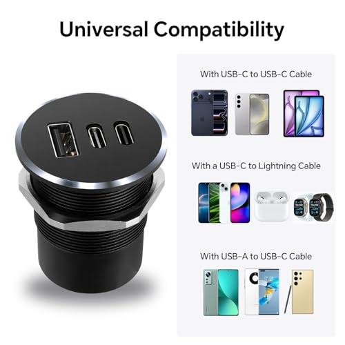 78W 12V USB Outlet with Silver Ring, Aluminum Car USB C Socket - color: 2Pcs