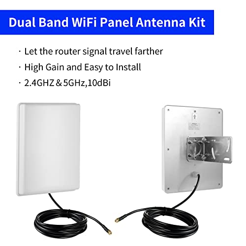 Outdoor 15dBi Dual Band WiFi 2.4GHz 5GHz 5.8GHz Long-Range Directional Panel Antenna with 10Ft Cable for WiFi Router Wireless Network Card Security IP Camera Video Surveillance Monitor, Eifagur - style: Panel Antenna