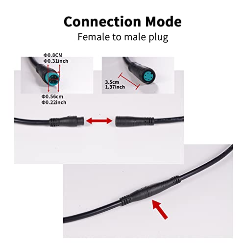 Extension Cable 2Pin/3Pin/4Pin/5Pin/6Pin/8Pin/9Pin Waterproof Plug Works for Electric Bicycle Light/Throttle/Ebrake/Display Ebike Parts Extend Cable (5pin 80cm) - color: 5pin Female to Male, size: 80cm