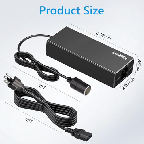 AC to DC Converter 10A Car Cigarette Lighter Socket, SANSUN 120V to 12V Supply Adapter Transformer for Electric Air Pump, Car Fan and Other Devices Under 120W (10A) - size: 10A