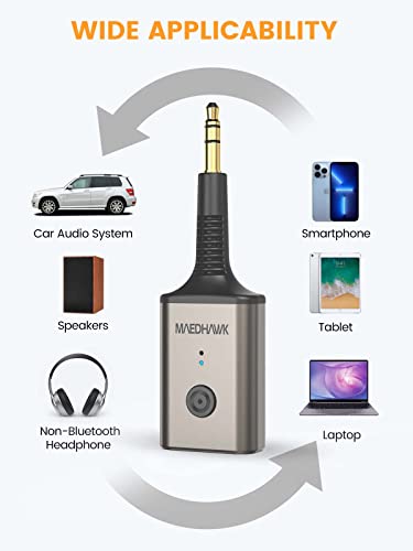 MaedHawk Rotatable Bluetooth 5.3 Wireless Aux Audio Receiver for car