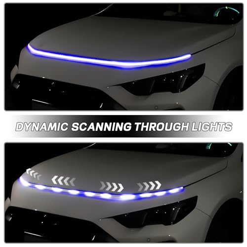 Car Hood Light Strip, 71" Waterproof LED DRL Dynamic Scan (Blue) - color: blue, size: 71 Inches
