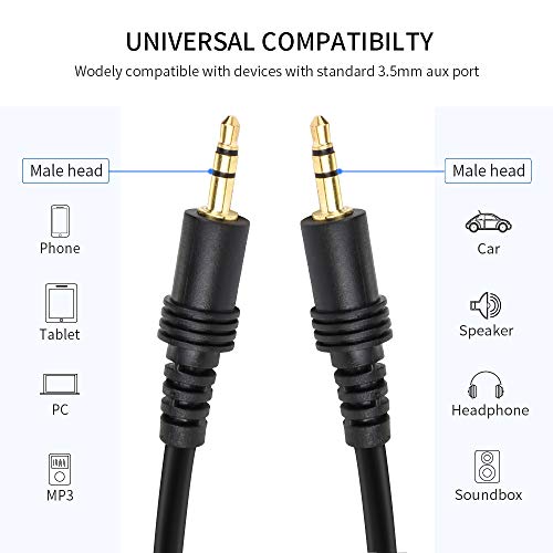 DTOL Aux Cable 3.5mm Audio Cord for Car Heavy Duty Male to Male Jack Auxiliary Cord Extension Adapter for Apple iPhone, Android for Samsung Galaxy, Headphones (3.5mm Male to Male Cable 5 Feet)