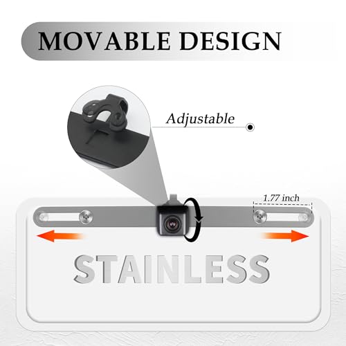 Standard License Plate Backup Camera Mounting Plate,Movable Adjustable License Plate Camera Holder Avoid Blocking,Universal Rear Cam Backup Camera Mount for Car SUV Truck