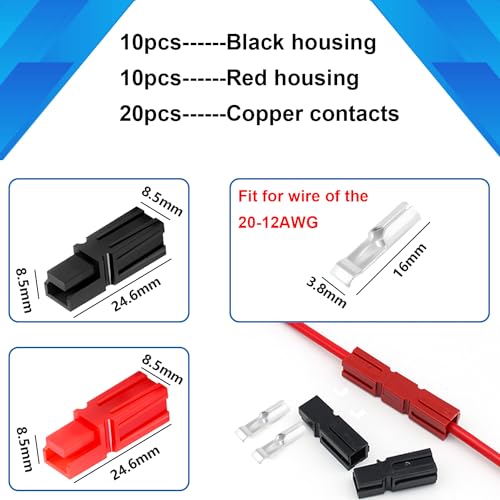 smseace 10 Pairs 30 Amp Power Connector Quick Connect,Disconnect Assortment Kit,Including 10pcs Red housing,10pcs Black housing,20pcs Silver Copper Contacts - size: 40Pcs-1Sizes