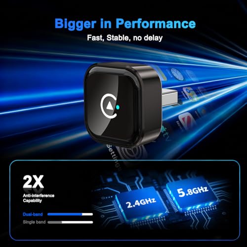 Generic Wireless CarPlay Adapter, 2-in-1 CarPlay & Android Auto Dongle, Compact Plug & Play Wireless Adapter with USB/USB-C Converter for CarPlay Vehicles