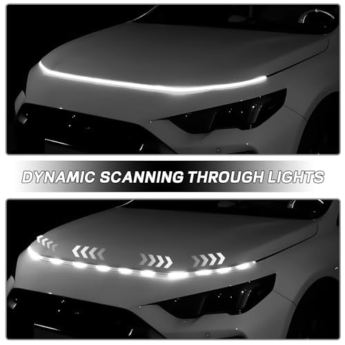 Car Hood Light Strip, 59" Waterproof LED DRL Dynamic Scan (White) - color: white, size: 59 Inches