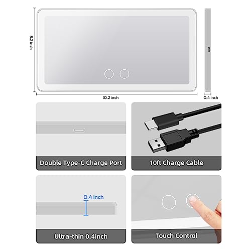 2PCS Car Sun Visor Vanity Mirror with 3 Light Modes & 80 LEDs Rechargeable - color: Frosted White