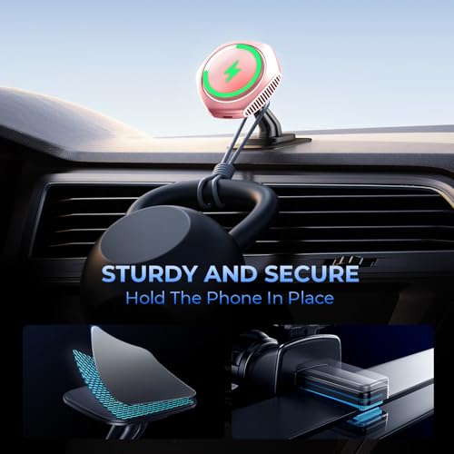 JOYMASS for MagSafe Car Mount Charger, 15W Fast Charging Magnetic Wireless Car Charger Phone Holder Mount Fits iPhone 15 Pro Max Plus 14 13 12 Mini MagSafe Case - Pink - color: PINK