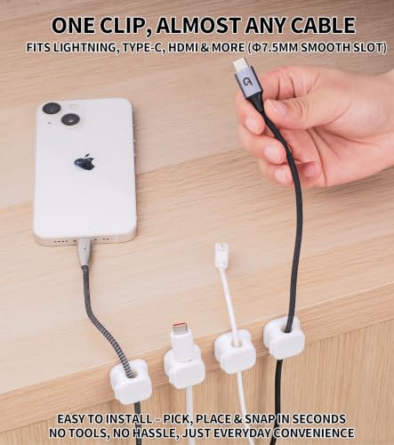 Magnetic Cable Clips 12 Pack, Self-Adhesive Cord Holders for Desk and Nightstand – Under Desk Cable Management Organizer with No Residue Removal for Home Office, Car, Wall