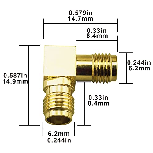 Gold-Plated Upgraded SMA Female to Female 90 Degree Right Angle Connector Pack of 2 - size: SMA Female to SMA Female 90 Degree