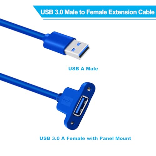 Panel Mount USB A 3.0 Extension USB Panel Mount Cable 5Gbps Data Transmit and Power Supply for Laptops PC, Car Boat Dashboard Panel (USB A Blue, 1.5 m/ 4.9 ft) - color: USB A Blue, size: 1.5 M/ 4.9 Ft