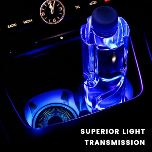 2 PCS LED Car Cup Holder Lights, 7 Colors Changing Waterproof Cup Pad with Vibration Sensor, USB Charging Intelligent Drink Coaster Interior Atmosphere Lamp for Car SUV Truck