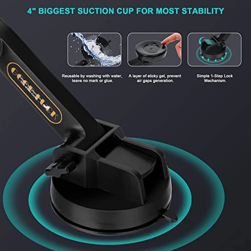 Porfortop iPad Pro 12.9 Inch Tablet Mount, 4 Inch Suction Cup, 16 Inch Arm, Wide Compatibility, Full Protection, Hassle-Free Charging, Solid Construction