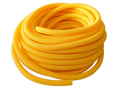 Absolute USA SLT12YL 1/2-Inch x 100-Feet Yellow Split Loom Split Wire Loom Polyethylene Conduit Corrugated Plastic Tubing Sleeve for Various Automotive, Home, Marine, Industrial Wiring Applications, E