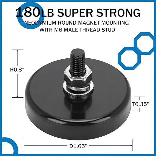 Flutesan 8pc Strong Round Mounting Magnet with Bolt, 1.65"-160lb-M6 Black - color: Black, size: 1.65in-180lb-m6