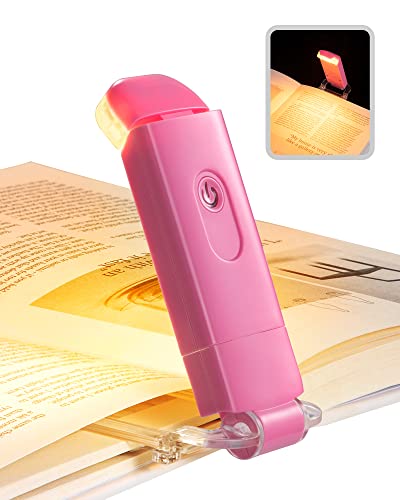 DEWENWILS Amber Book Light, USB Rechargeable Book Light for Reading in Bed, 3 Brightness Levels, Blue Light Blocking, LED Clip-on Reading Light for Kids, Bookworms (Pink) - color: Pink
